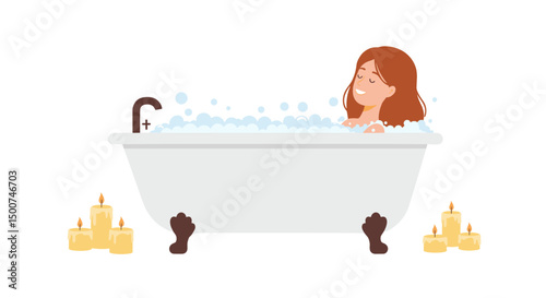 Woman relaxing in a bathtub with candles