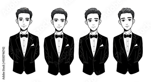 Four formal figures monochrome illustration