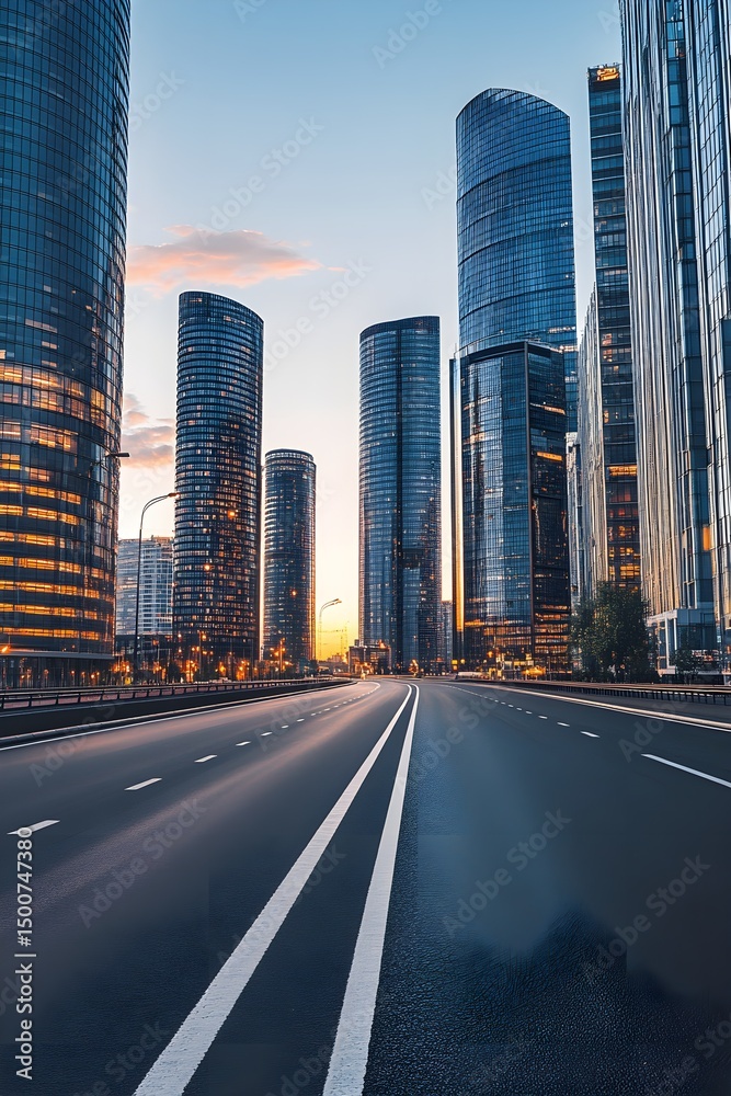 Obraz premium Modern cityscape highway sunset skyscrapers