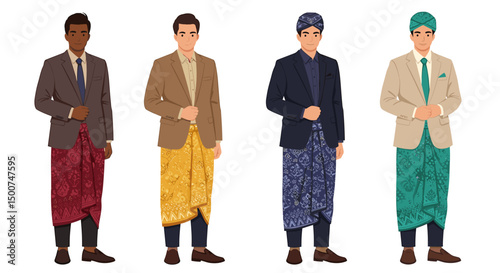 Diverse men in formal attire with sarongs