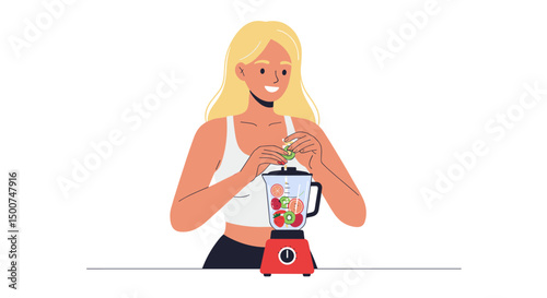 Woman making healthy fruit smoothie