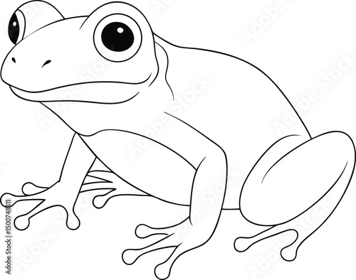 A simple black and white outline shows a full body of a frog