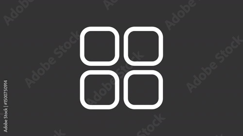 Apps ui icon white line animation. Square pictograms arrangement on screen. Web design development tools. Technology animated user interface element on dark background. Transparent HD video