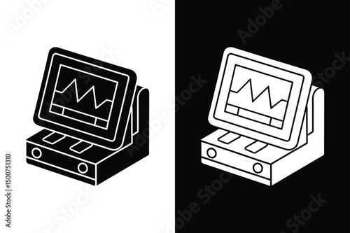 Rescue Defibrillator Icon Silhouette. Vector Flat Medical Illustration