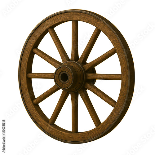 Isolated antique wooden wagon wheel