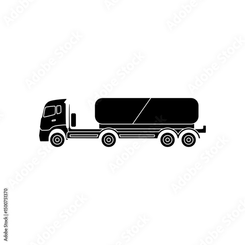 Solid black silhouette icon of a fuel tanker truck, representing petroleum transport in a bold, filled style.