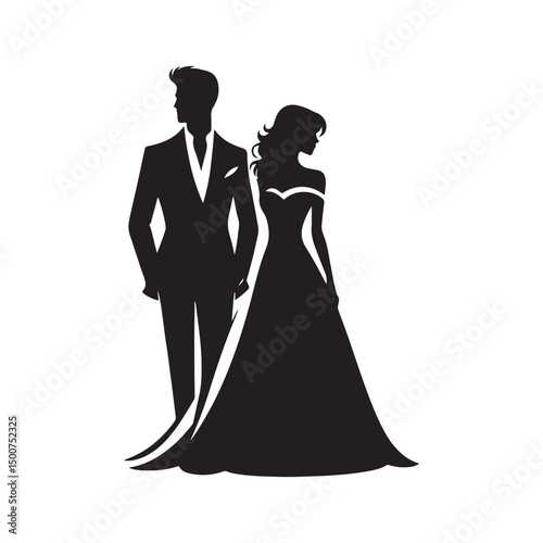 couple vector silhouette clip art logo illustration. Dating, Wedding, and Romantic Scenes. Romantic Couples Silhouette Set for Wedding Invitations & Love Themes.