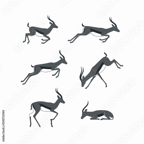 Springbok Antelope Set Silhouette Africa Animal