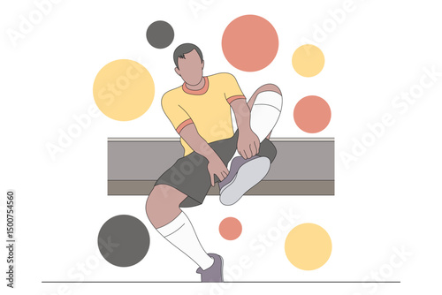 Illustration of Soccer Player Seated Adjusting Footwear with Creative Background