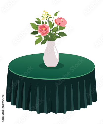 fresh green table with white floral vase