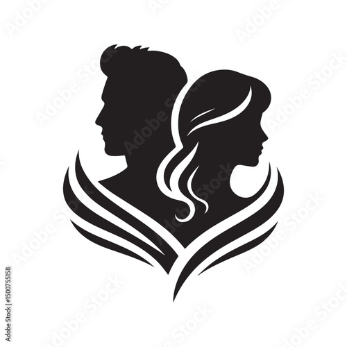 couple vector silhouette clip art logo illustration. Dating, Wedding, and Romantic Scenes. Romantic Couples Silhouette Set for Wedding Invitations & Love Themes.