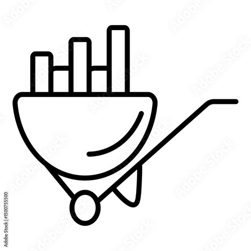  line drawing of a wheelbarrow loaded with what appear to be bricks or blocks.