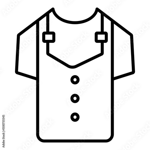  Features a simple outline of a shirt with button details and shoulder straps, resembling a medical uniform or work attire.