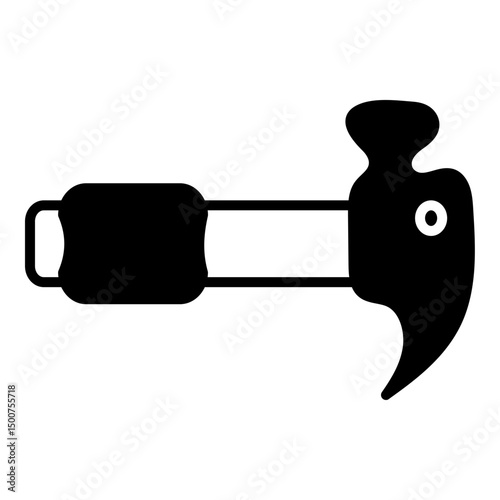 solid black shape of a claw hammer, a common hand tool used for driving nails and prying them out.