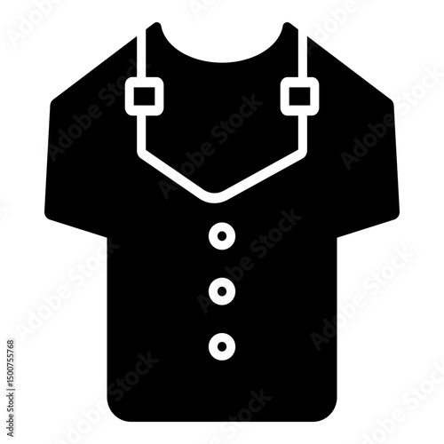  Dark shape of a uniform shirt with prominent button details and shoulder straps, representing medical or professional attire.