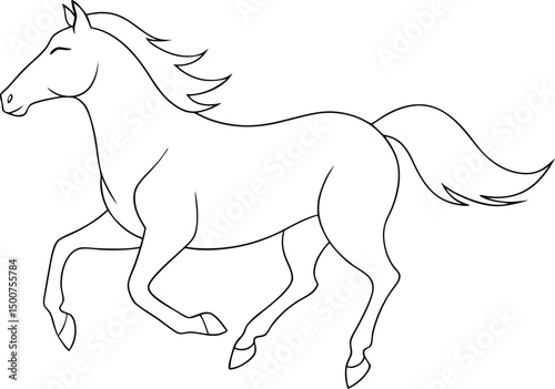 Outlined horse is running gracefully while looking serene in a simple vector