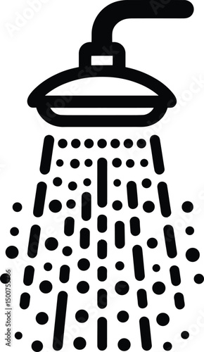 Simple black shower head icon water stream