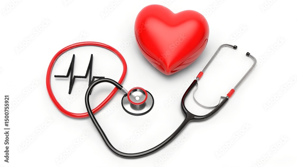 Heart Health Monitoring with Stethoscope and Heartbeat Symbol in Cardiology and Medical Care Heart Health Monitoring with Stethoscope and Heartbeat Symbol in Cardiology and Medical Care