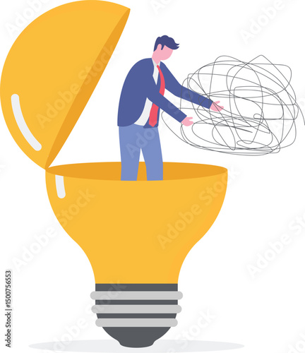 brainstorming new lightbulb idea.flat vector illustration. team meeting or discussion for business solution or inspiration,
