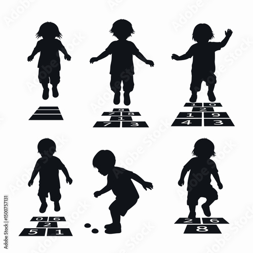 Hopscotch silhouettes children playing activity childhood fun