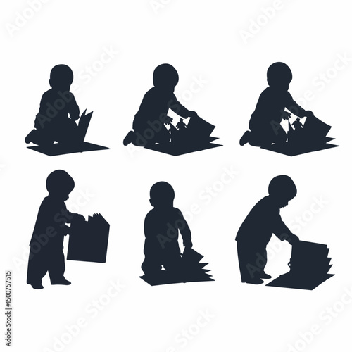 Baby reading silhouettes child kid toddler