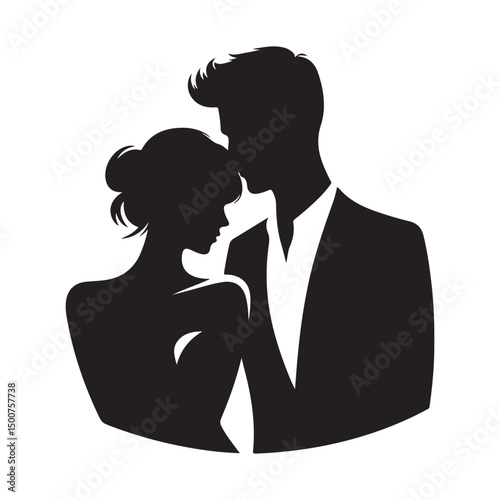 couple vector silhouette clip art logo illustration. Dating, Wedding, and Romantic Scenes. Romantic Couples Silhouette Set for Wedding Invitations & Love Themes.