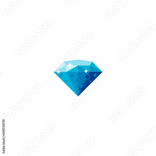 Shiny blue topaz gemstone and diamond on white