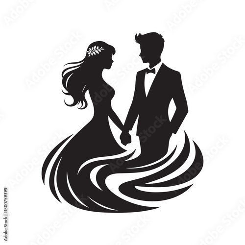 couple vector silhouette clip art logo illustration. Dating, Wedding, and Romantic Scenes. Romantic Couples Silhouette Set for Wedding Invitations & Love Themes.