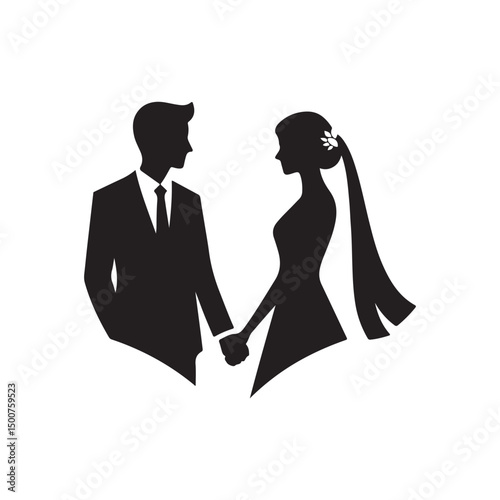 couple vector silhouette clip art logo illustration. Dating, Wedding, and Romantic Scenes. Romantic Couples Silhouette Set for Wedding Invitations & Love Themes.