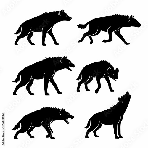 Hyena silhouette wild animal set