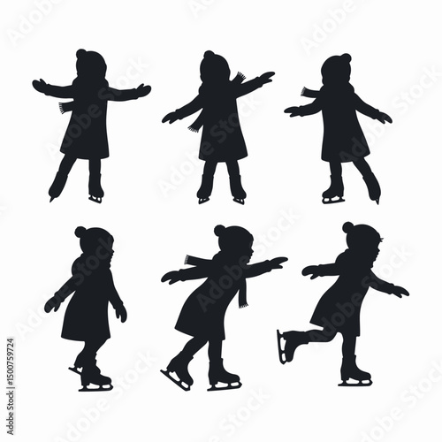 Girl ice skating silhouette winter activity