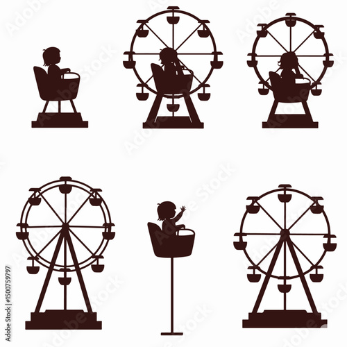Ferris wheel ride amusement carnival silhouettes concept