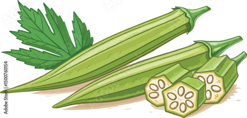 Ladies Finger Vegetable in Natural Background Organic Farm Design