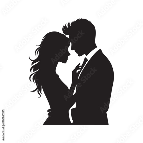 couple vector silhouette clip art logo illustration. Dating, Wedding, and Romantic Scenes. Romantic Couples Silhouette Set for Wedding Invitations & Love Themes.