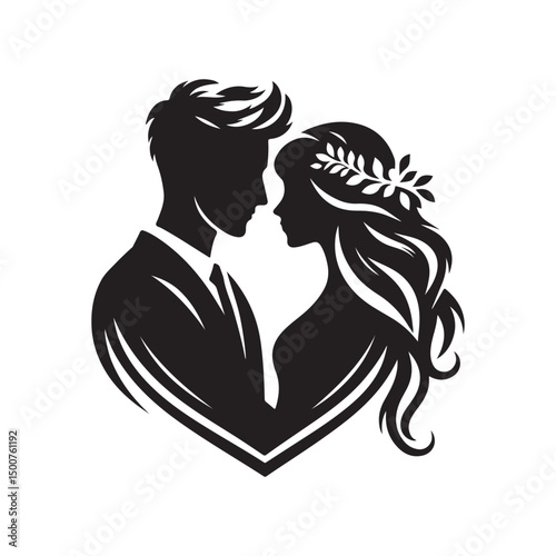 couple vector silhouette clip art logo illustration. Dating, Wedding, and Romantic Scenes. Romantic Couples Silhouette Set for Wedding Invitations & Love Themes.