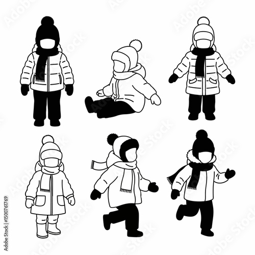 Winter kids set wearing coats and hats