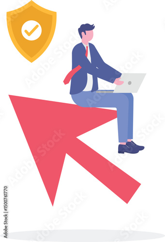Cyber attack protection, guarding from internet hackers, computer security system or privacy firewall concept.flat characters.

