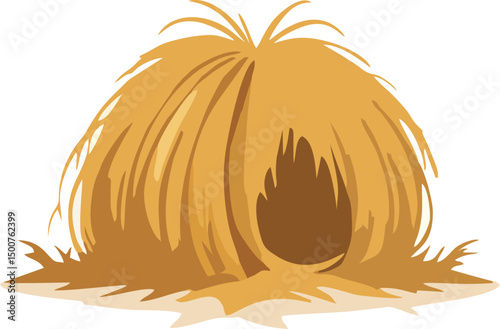 Straw Haystack Shelter Vector – Cozy Rustic Farm Hay Hut Illustration for Agricultural and Animal Use