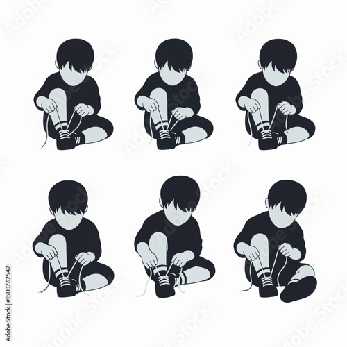 Boy tying shoes learning education routine