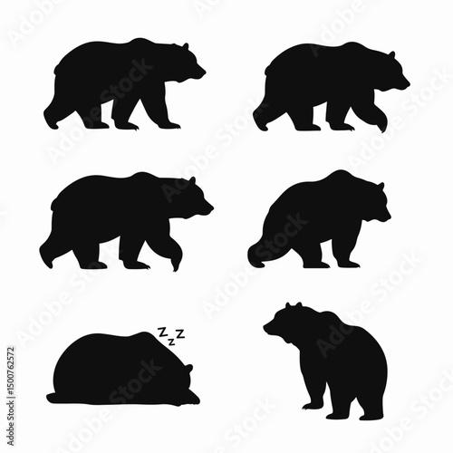 Bear silhouette animal wildlife standing sleeping set