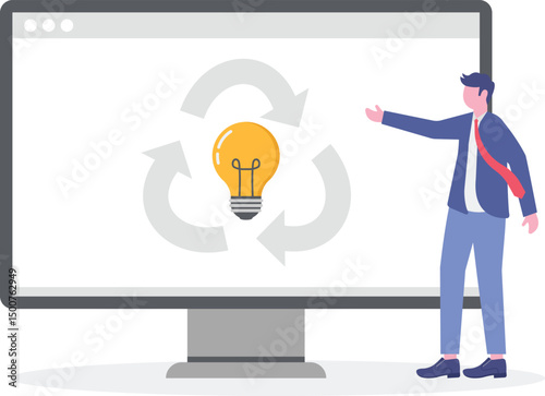 Energy conservation as low power lighting consumption.flat design with people.
