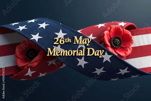 Memorial Day Ribbon with Poppy Flowers – A Tribute to Fallen Heroes
