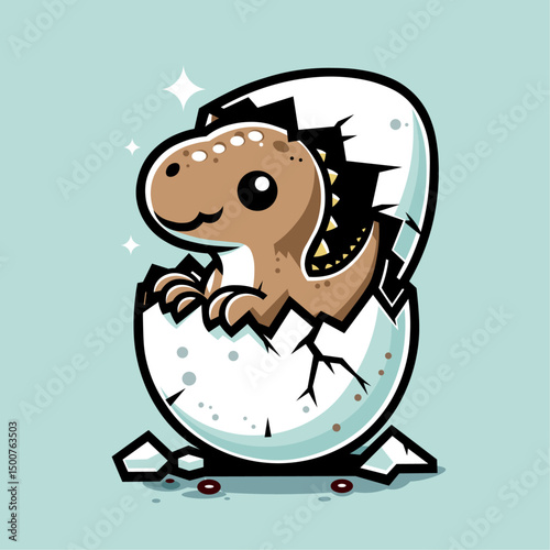 baby t-rex dinosaur hatching from egg cartoon in flat color block editable vector illustration suitable for graphics and t-shirt print