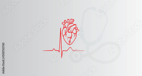 World Heart Day concept, Stethoscope with heart Electrocardiogram (ECG) graph heart wave, heart, cardiogram report. vector illustration.