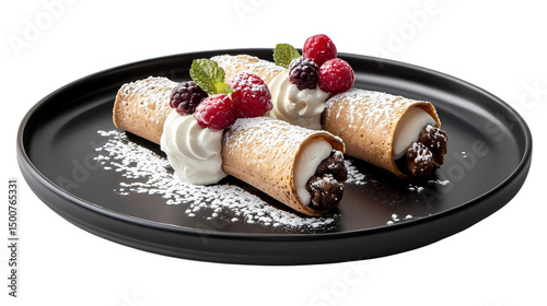 Cannoli Dessert Recipe Chocolate Cream Berries isolated on transparent background