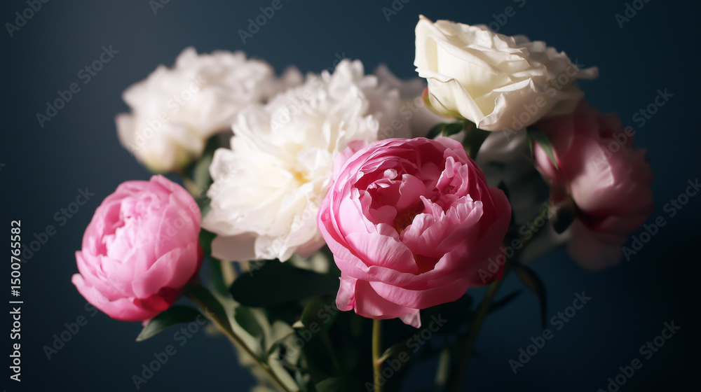 Fototapeta premium Vintage bouquet of pink peonies and white roses, a timeless floral elegance