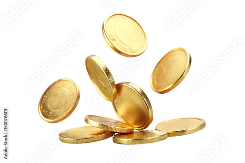 golden coins falling isolated on white background
