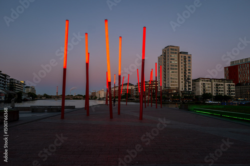 Tableau sur toile Dublin, Ireland - May 8 2025 Sunrise time in Dublin dockland's district