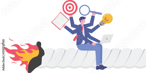 productive businessman on burning matchstick.

