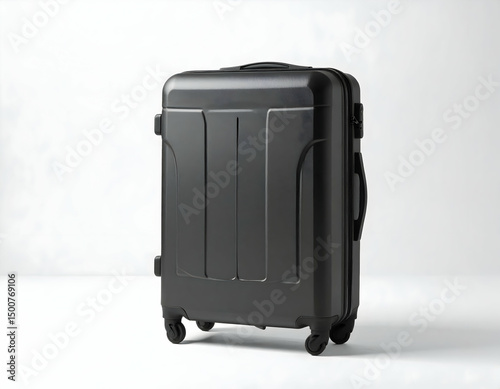 Sleek black suitcase on a minimalist background, showcasing its modern design and practicality for travel enthusiasts